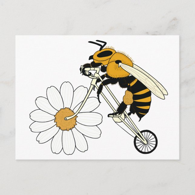 Bee Riding Bike With Flower Wheel Postcard (Front)