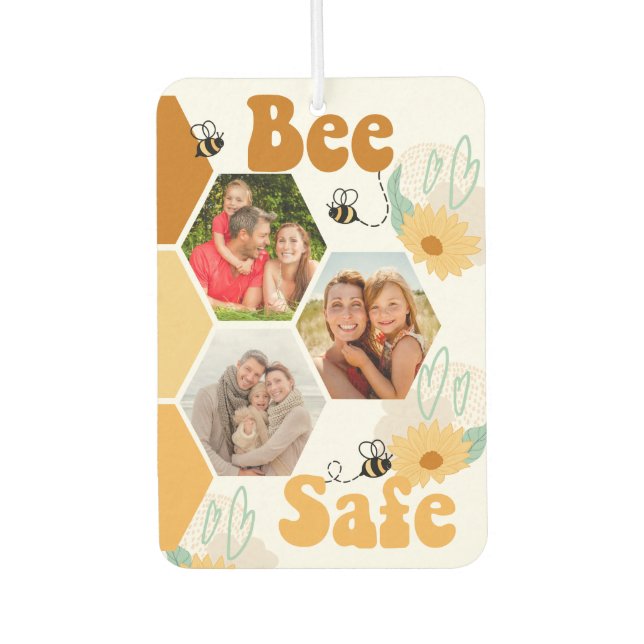 Bee Safe 3 Photo Honeycomb Collage Car Air Freshener (Front)