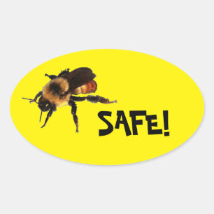 Bee Safe! Honey bee on Yellow Oval Sticker