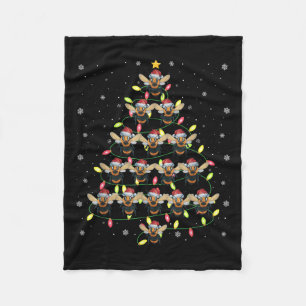 Bee Santa Christmas Tree Lights Ugly Sweater Style Fleece Blanket