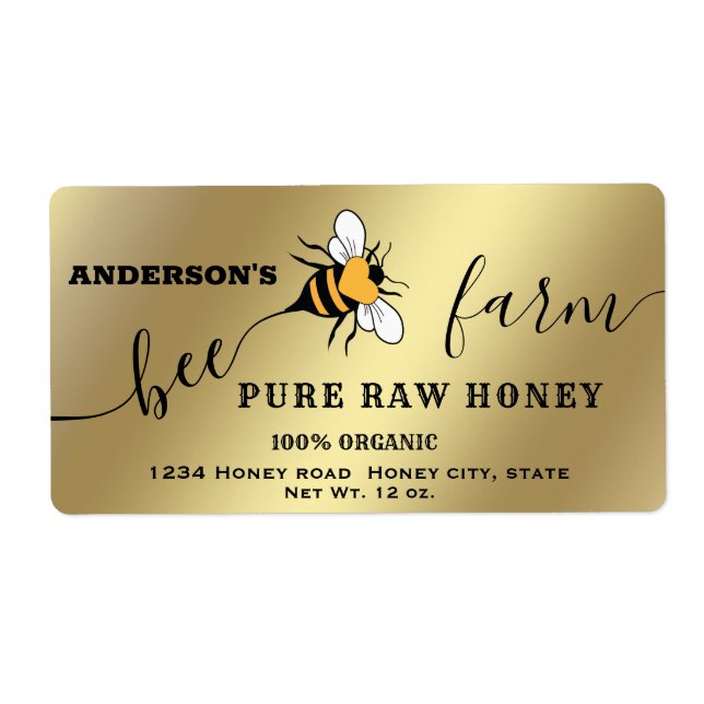 Bee  script bee farm honey jar label (Front)