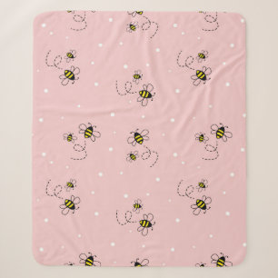 Bee seamless pattern on pastel background. Vintage Sherpa Blanket
