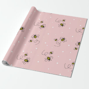 Bee seamless pattern on pastel background. Vintage Wrapping Paper