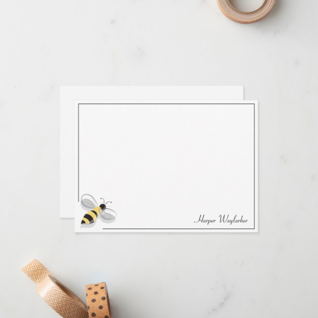 Bee Simple Border White Black Yellow Name Card (Front/Back In Situ)