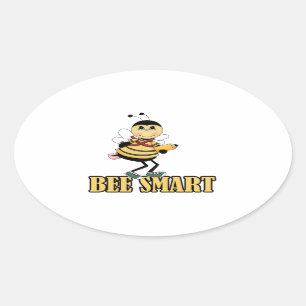 bee smart bumble bee with pencil oval sticker