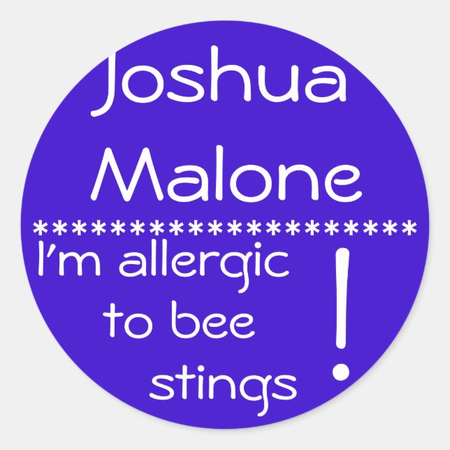 Bee sting Allergy Label (Front)