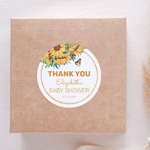 Bee, Sunflower and Gold Baby Shower Thank You Classic Round Sticker