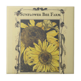 Bee Sunflower Design Vintage Pattern Tile