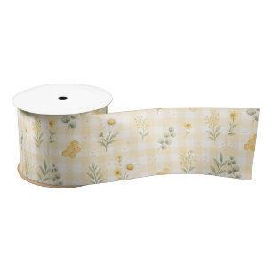 Bee Sunflower Honeycomb Floral Gingham Satin Ribbon
