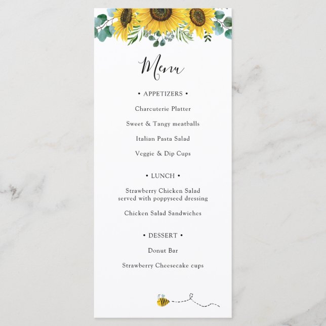 Bee Sunflower Shower Menu (Front)