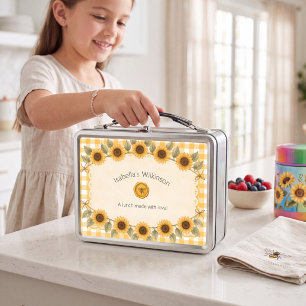 Bee & Sunflower Yellow Gingham kids Lunchbox