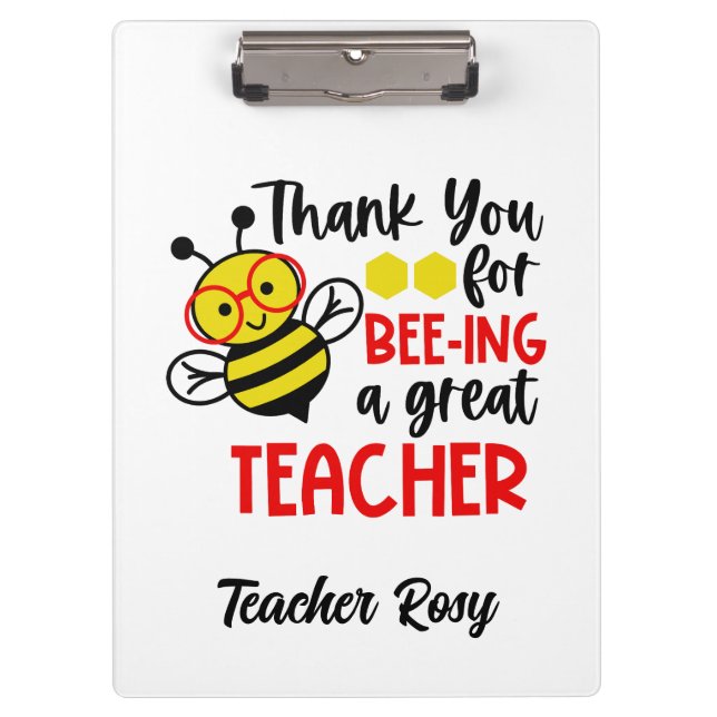 Bee Teacher Appreciation Personalised Clipboards (Front)