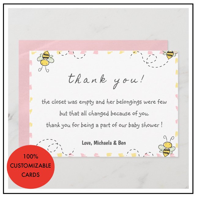 Bee thank you cards,Baby Shower Mummy to bee (Bee thank you cards,Baby Shower Cute Pink)