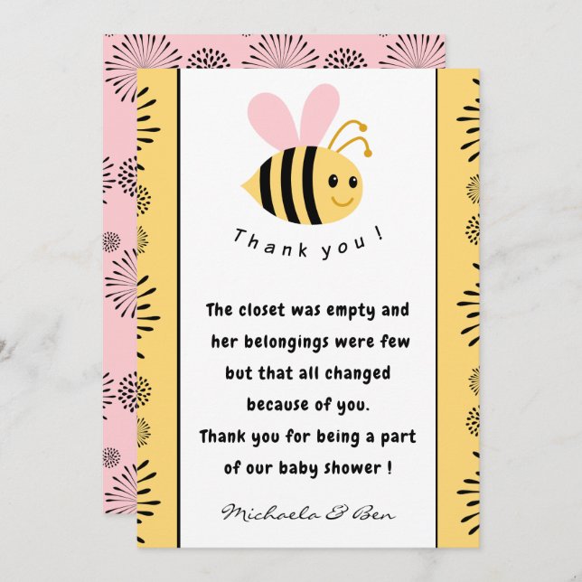 Bee thank you cards Sweet as can bee Baby shower (Front/Back)