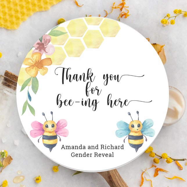 Bee thank you for beeing here classic round sticker (Creator Uploaded)