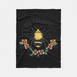 Bee Thankful Funny Thanksgiving Fall Season Pun Qu Fleece Blanket