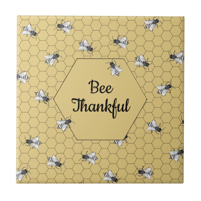 Bee Thankful Quote Light Amber Honeycomb Tile (Front)
