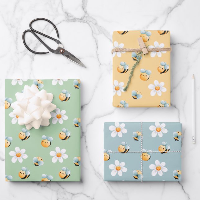 Bee Theme Cute Kids Wrapping Paper (Front)
