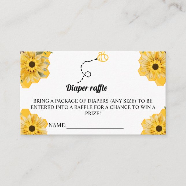 Bee theme Diaper Raffle Baby Shower Game  Place Card (Front)