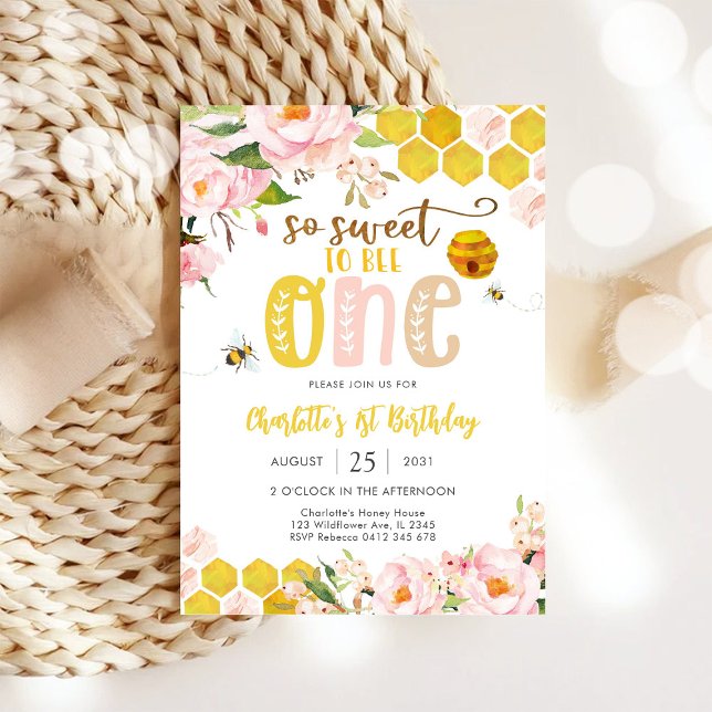 Bee Theme First Birthday Invitation (Creator Uploaded)