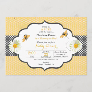Bee Theme Honeycomb Gold & Grey Polka Dot Invitation