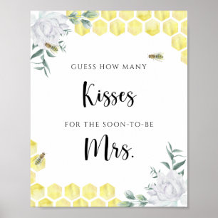 Bee theme - How many kisses bridal shower game Poster