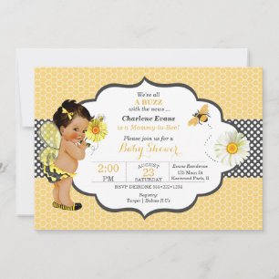 Bee Theme Yellow Gold Dot Baby Girl Invitation