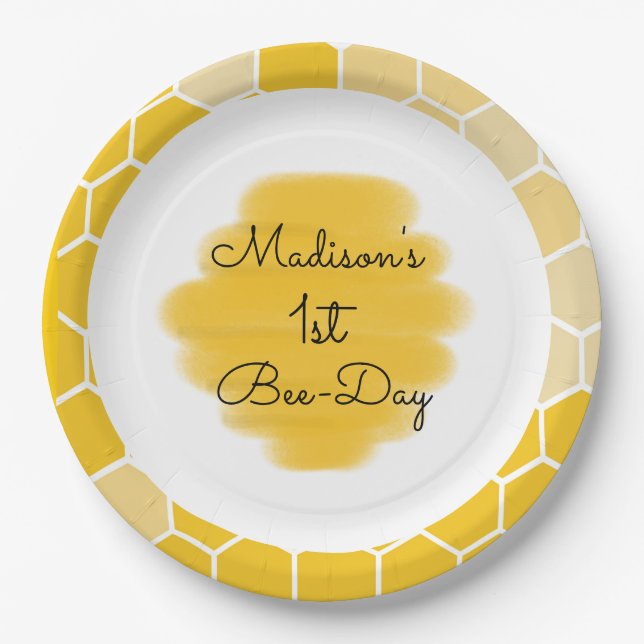 Bee Themed 1st Birthday Party Plates | Bee Day (Front)
