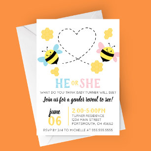 Bee Themed Gender Reveal Party Invitation