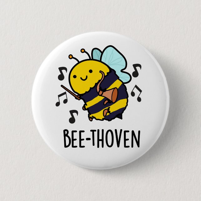 Bee-thoven Funny Music Bee Pun  6 Cm Round Badge (Front)