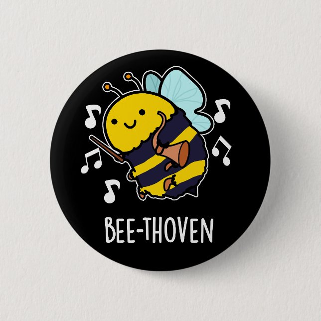 Bee-thoven Funny Music Bee Pun Dark BG 6 Cm Round Badge (Front)