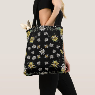 Bee Tote Bag - Floral Tote - Black and Yellow