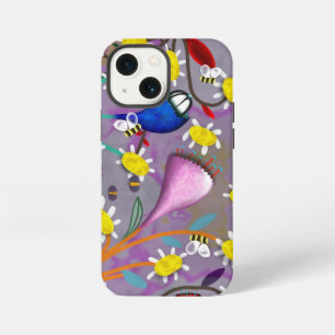 Bee tulips purple daisies yellow move bee position iPhone 13 mini case