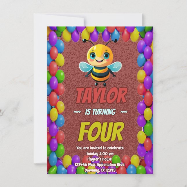 Bee Unique  Personalised Birthday Invite Kids (Front)