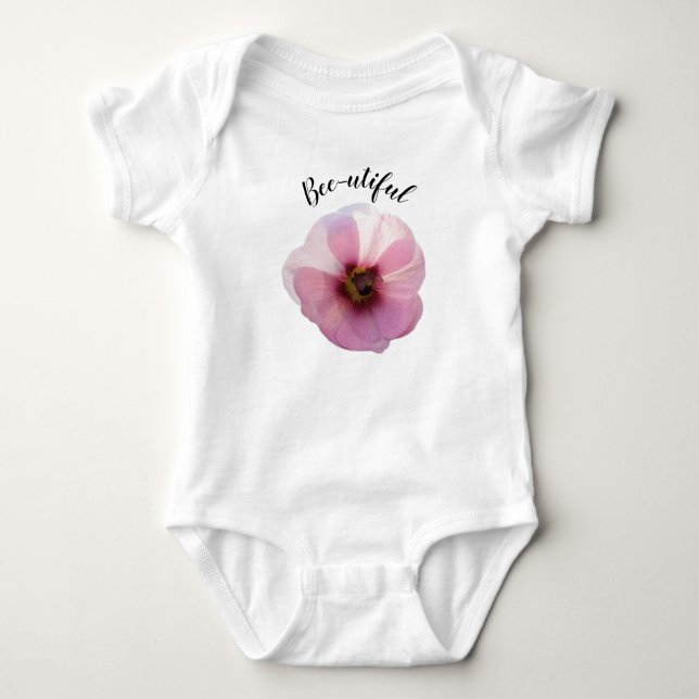 'Bee-utiful' Glowing Pink Hollyhock Baby Bodysuit (Front)