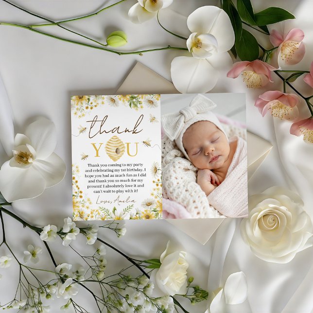 Bee-utiful Milestone Photo Thank You Note Invitation (Creator Uploaded)
