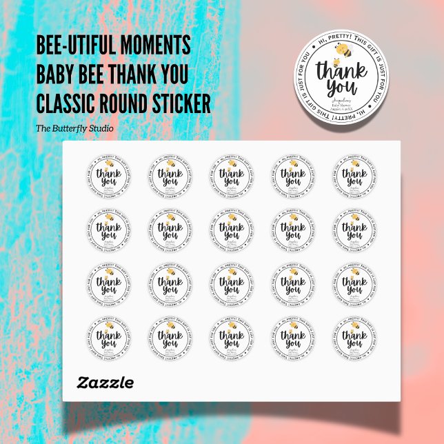 Bee-utiful Moments Baby Bee Thank You  Classic Round Sticker ( The Butterfly Studio
Bee-utiful Moments Baby Bee Thank You Classic Round Sticker)