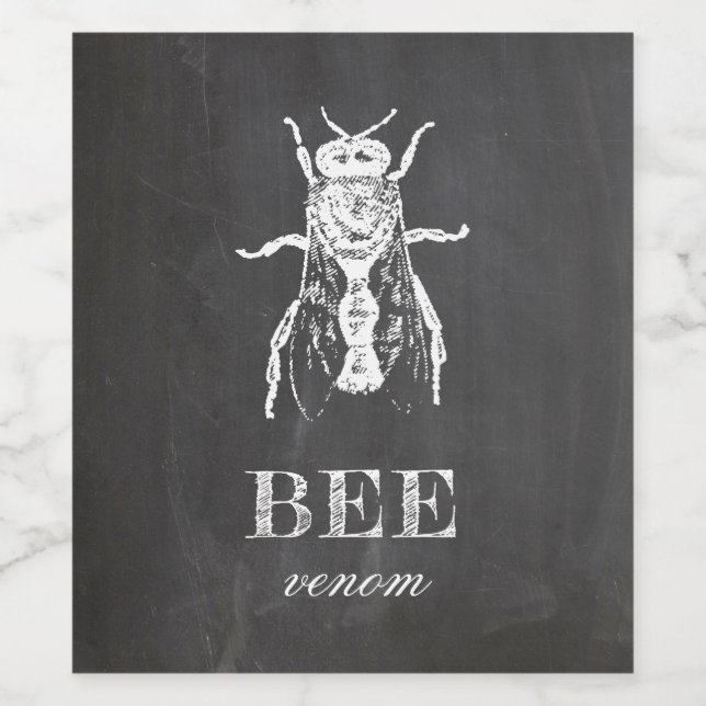 Bee venom. Chalkboard Halloween party. Insect Wine Label (Single Label)