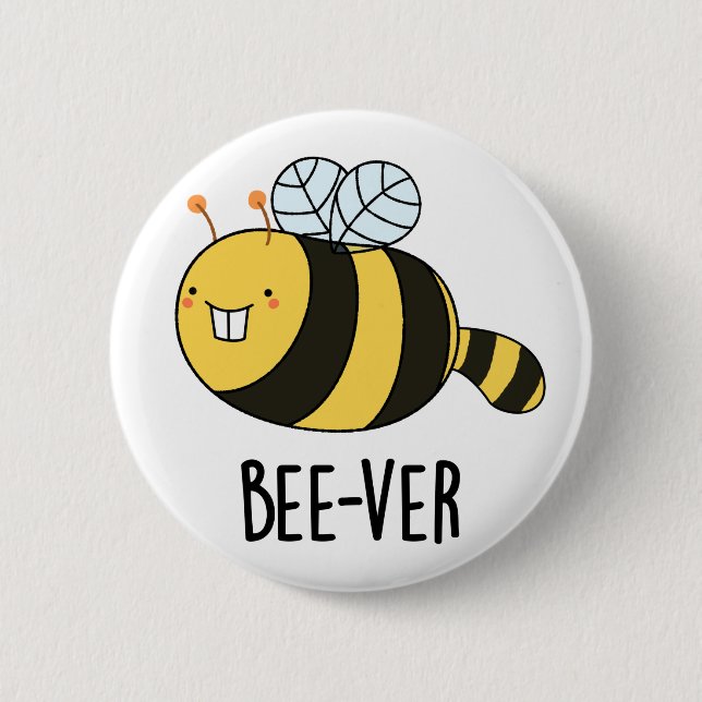 Bee-ver Funny Animal Beaver Bee Pun  6 Cm Round Badge (Front)
