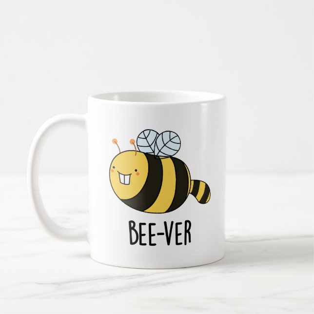 Bee-ver Funny Animal Beaver Bee Pun  Coffee Mug (Left)