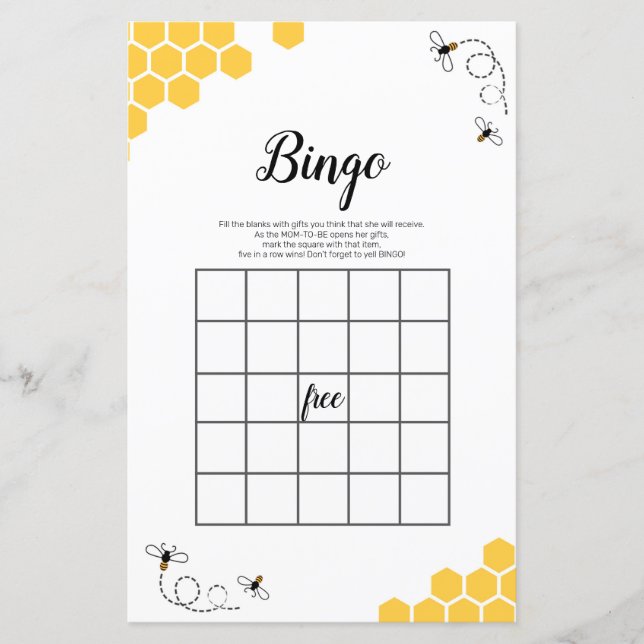 Bee Watercolor Bingo Game (Front)