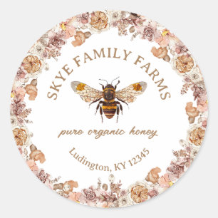 Bee Watercolor Floral Organic Honey Classic Round Sticker
