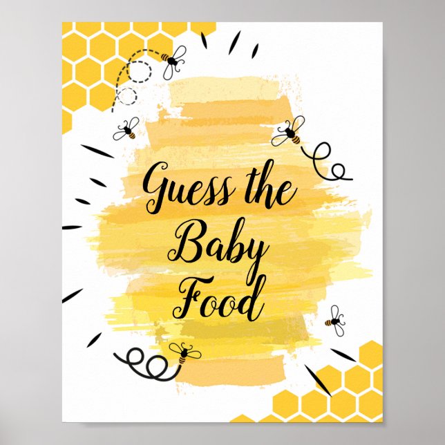 Bee Watercolor Guess the Baby Food Sign (Front)
