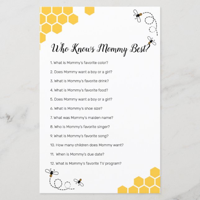 Bee Watercolor Who Knows Mummy Best Game (Front)