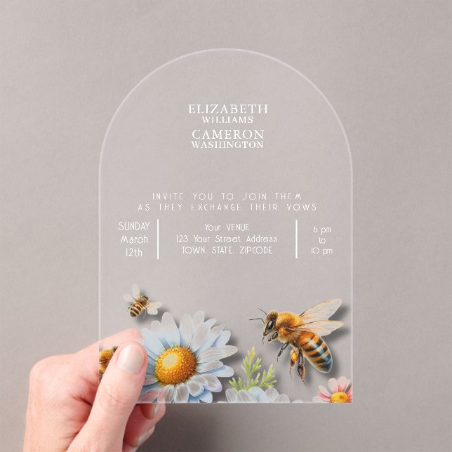 Bee Wedding Watercolor Wildflowers Acrylic Invitations (Insitu (Handheld))