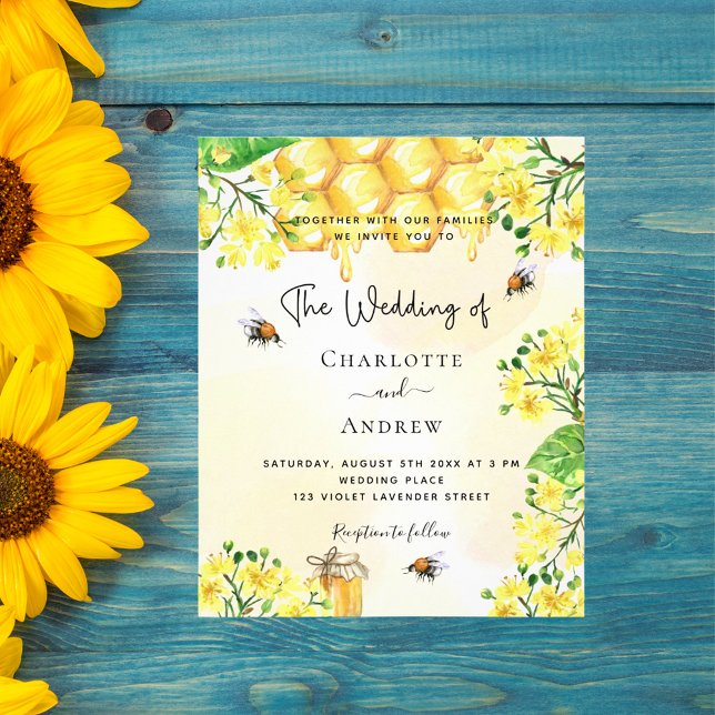 Bee wedding yellow florals budget invitation flyer (Creator Uploaded)