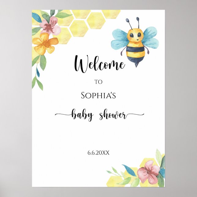 Bee Welcome baby shower Poster (Front)