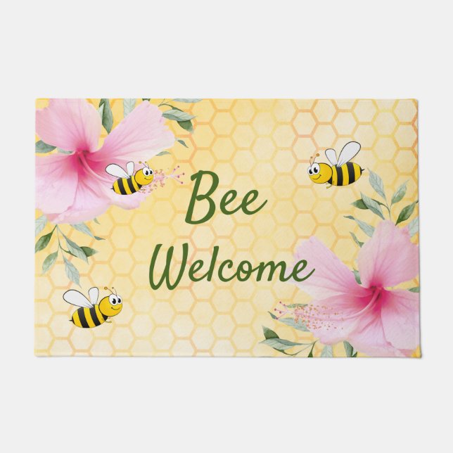 Bee Welcome bumble bees yellow honeycomb Doormat (Front)