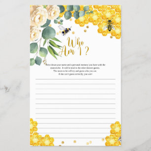 Bee Who Am I Game Card