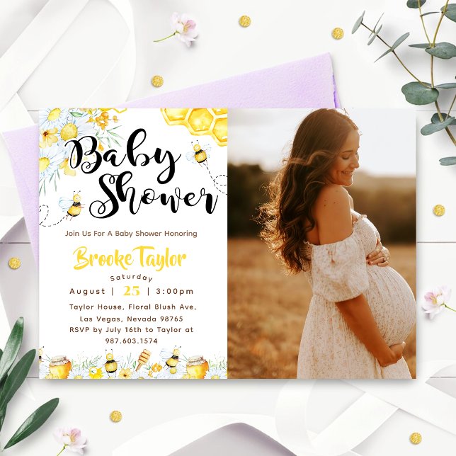 Bee Wildflower Baby Shower Photo Invitation (Creator Uploaded)